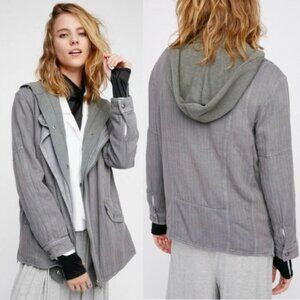 Free People Women's Beachy Double Layer Hooded Jacket in Gray Heather Size Small